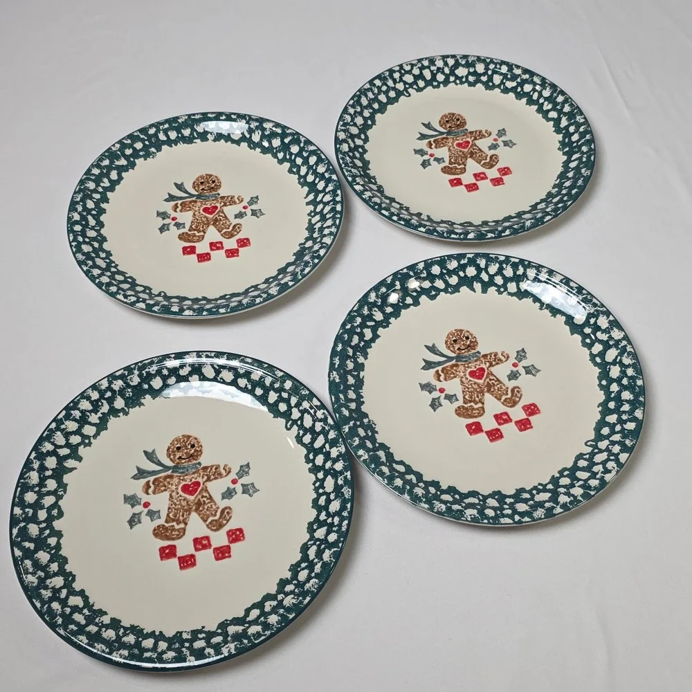 Tienshan Folk Craft Gingerbread Stoneware Set of 4 Dinner Plates‎ 10 3/8